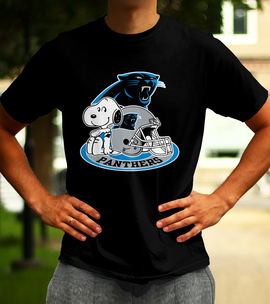 Snoopy Hugging Carolina Panthers Helmet With Team T-Shirt