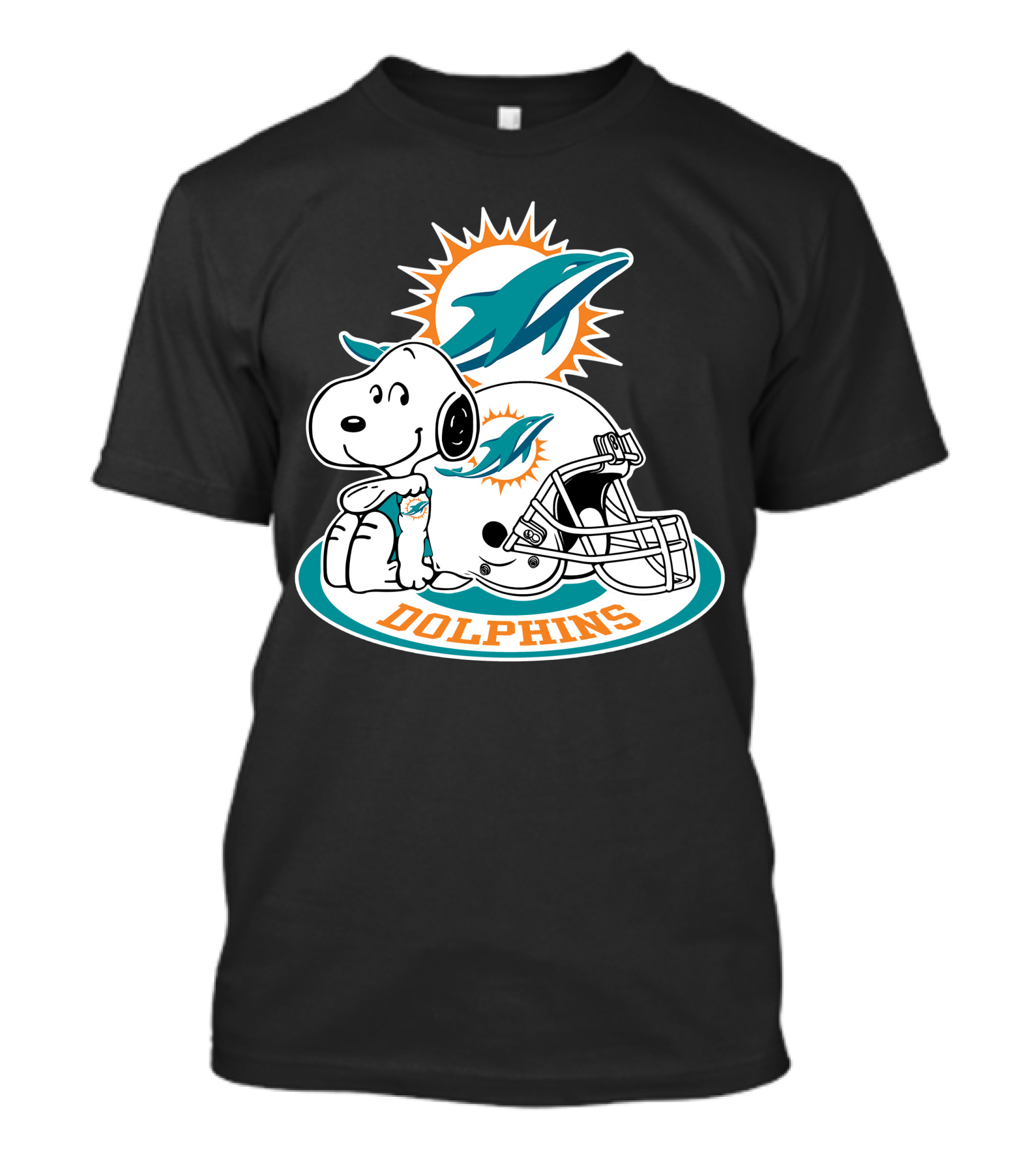Miami Dolphins Snoopy Helmet Logo With Peanuts Character T-Shirt