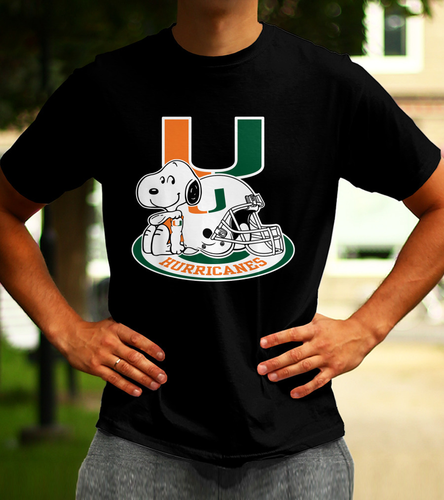 Miami Hurricanes Snoopy U Logo Helmet T-Shirt
