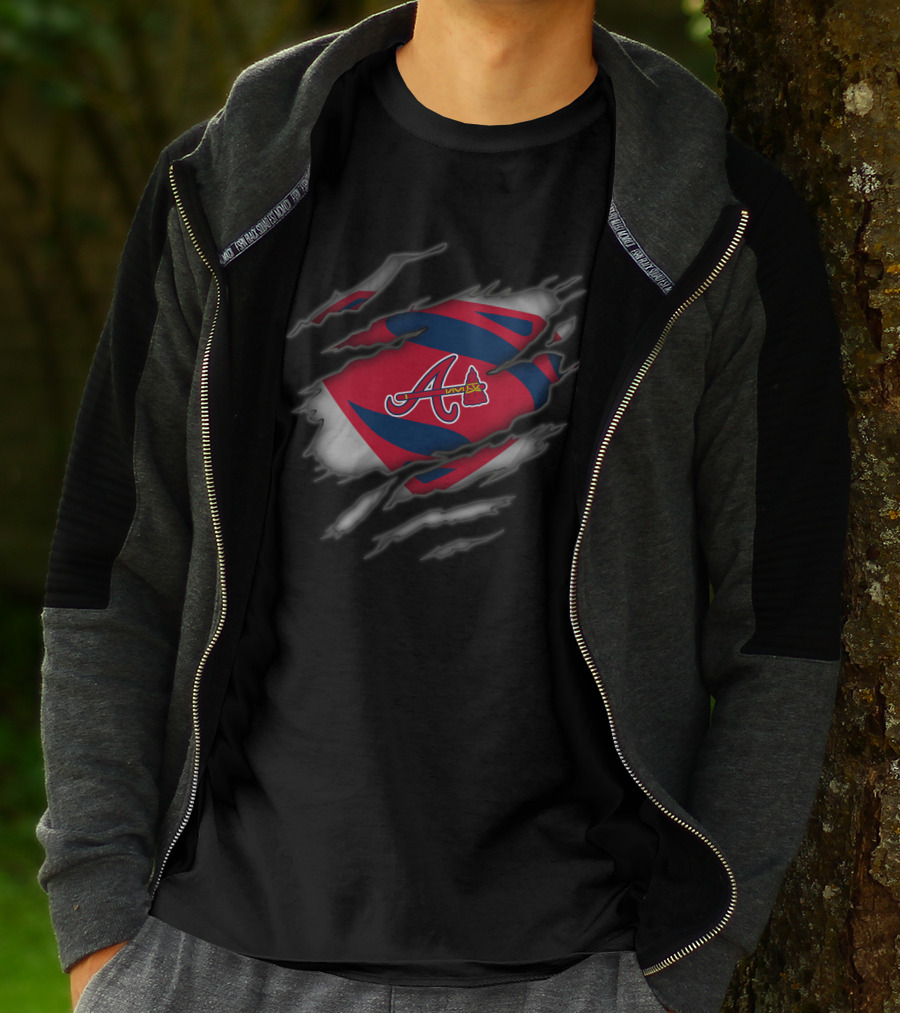 Atlanta Braves Logo With Superman Ripped Costume T-Shirt