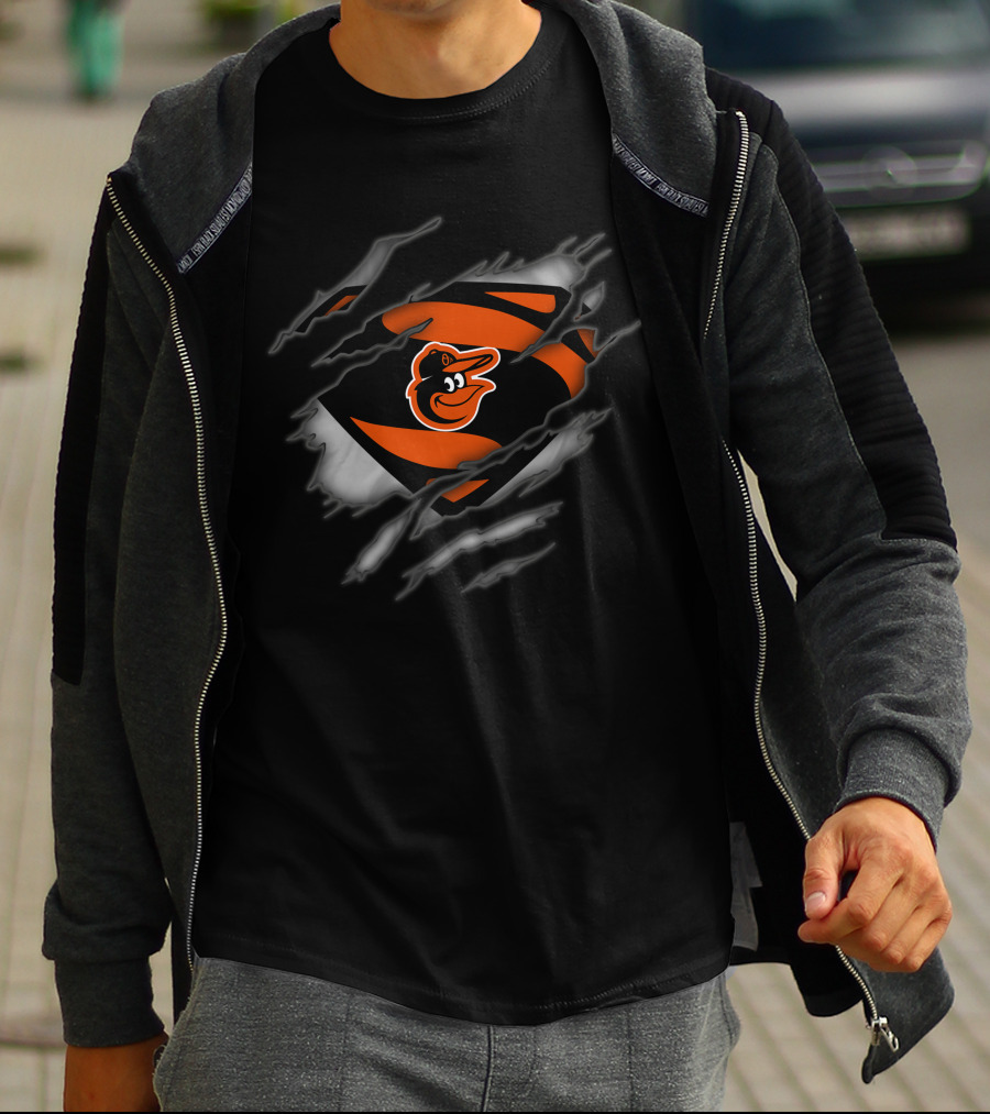 Baltimore Orioles Logo In Superman Style Rip T-Shirt