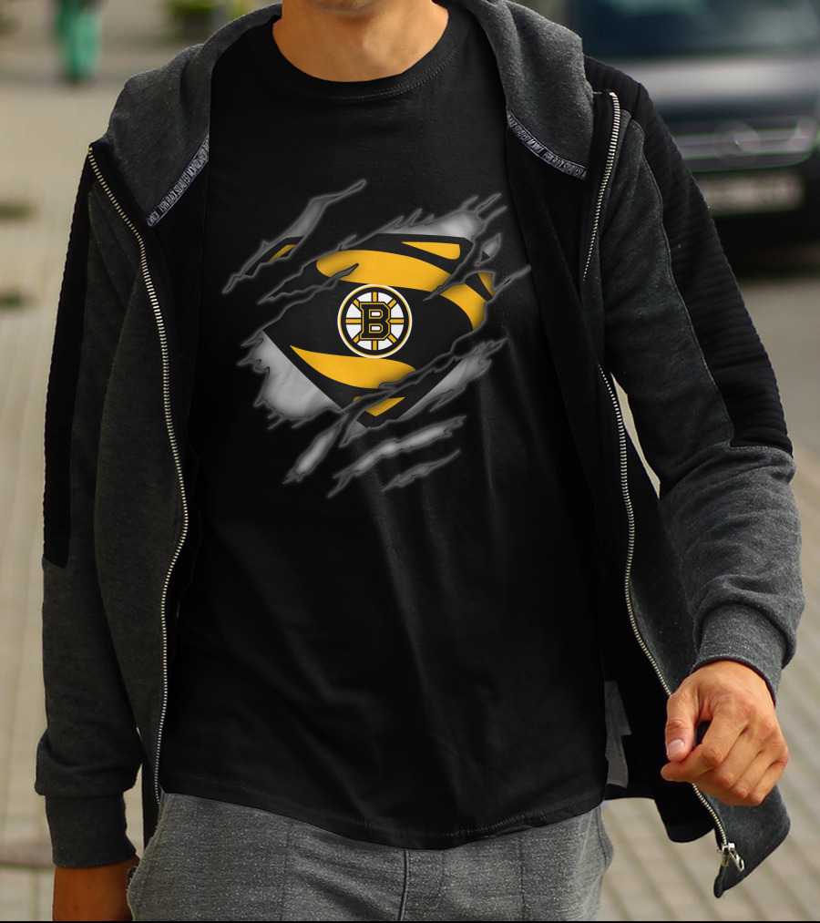Boston Bruins Superman Logo Dynamic Tear T-Shirt