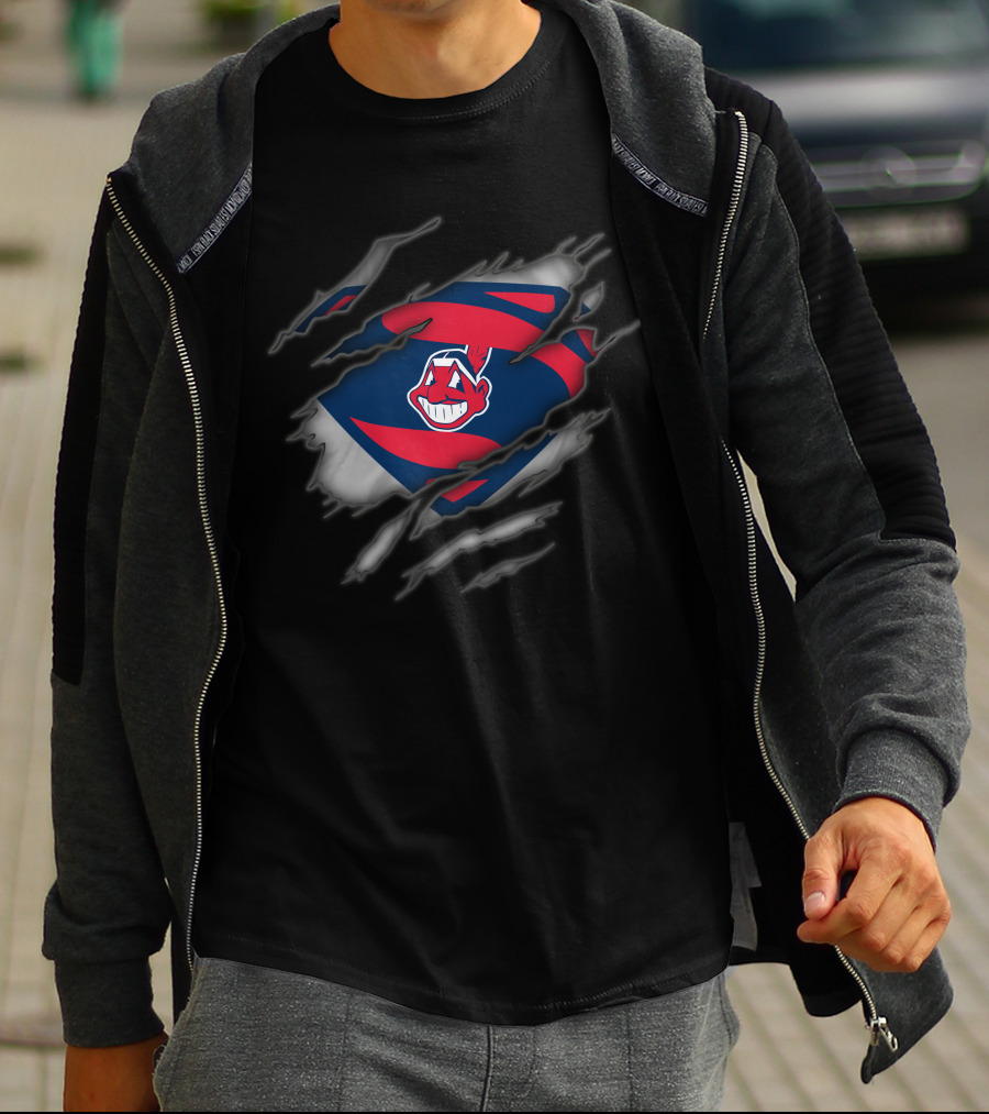 Cleveland Indians Chief Wahoo Superman Rip Style T-Shirt