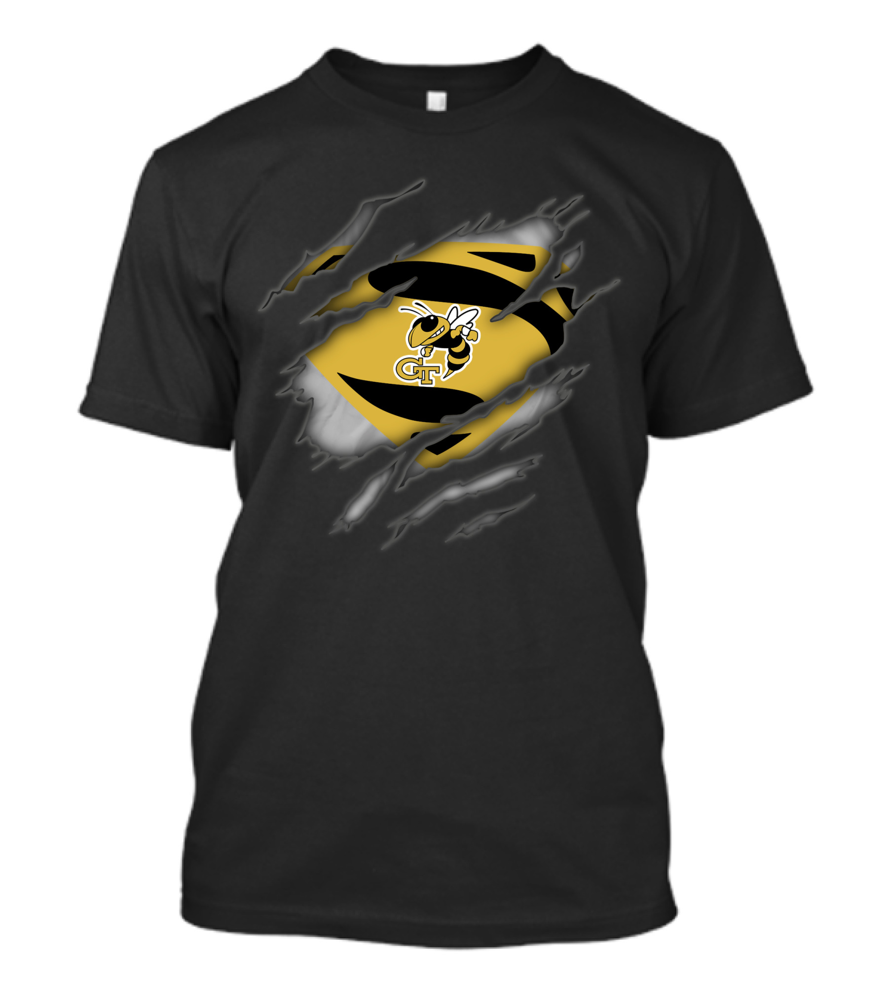 Georgia Tech Yellow Jackets Superman Logo Ripped Effect T-Shirt