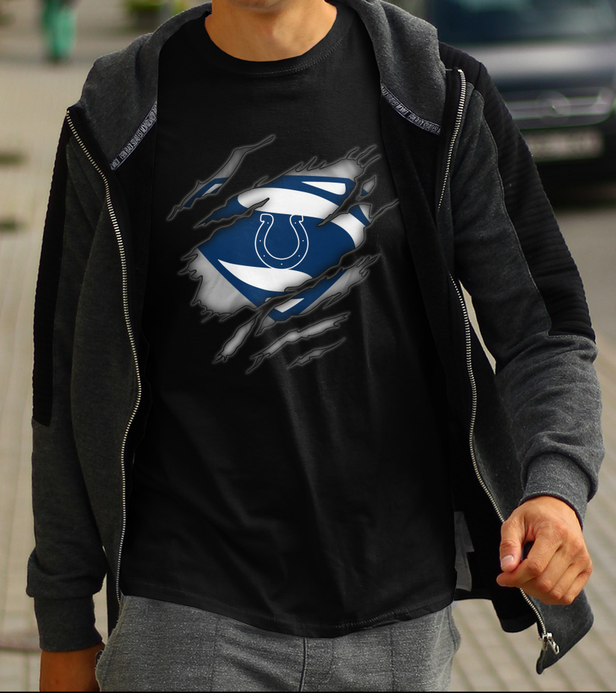Indianapolis Colts Logo Superman Style Tear Effect T-Shirt