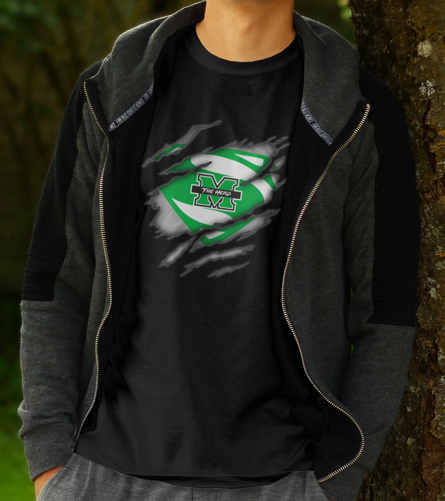Marshall Thundering Herd M Logo Inside Superman-Style Rip T-Shirt