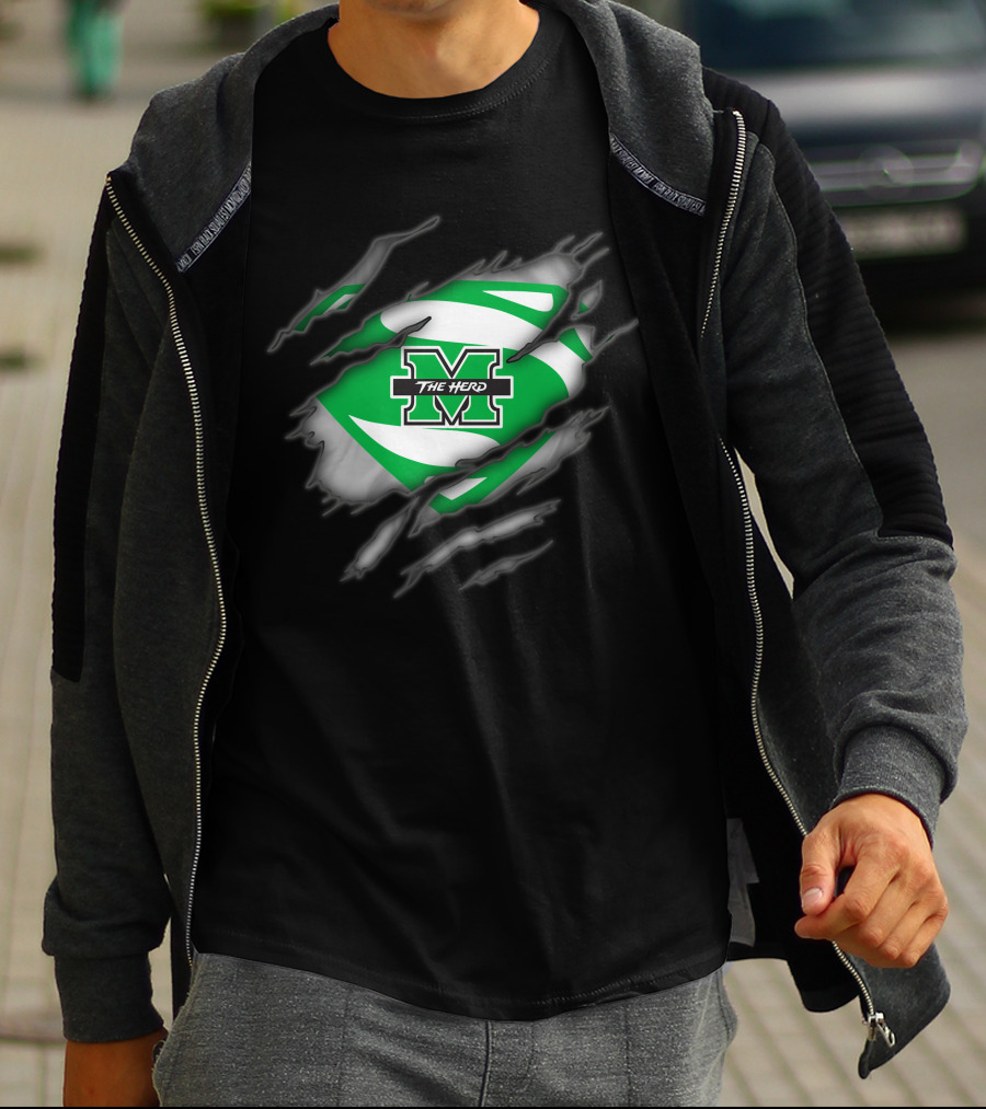 Marshall Thundering Herd M Logo Inside Superman-Style Rip T-Shirt