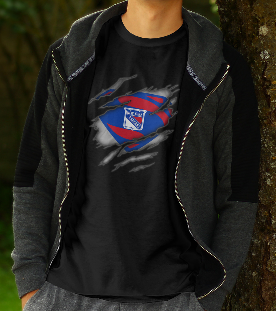 New York Rangers Logo Ripped Superman Style T-Shirt