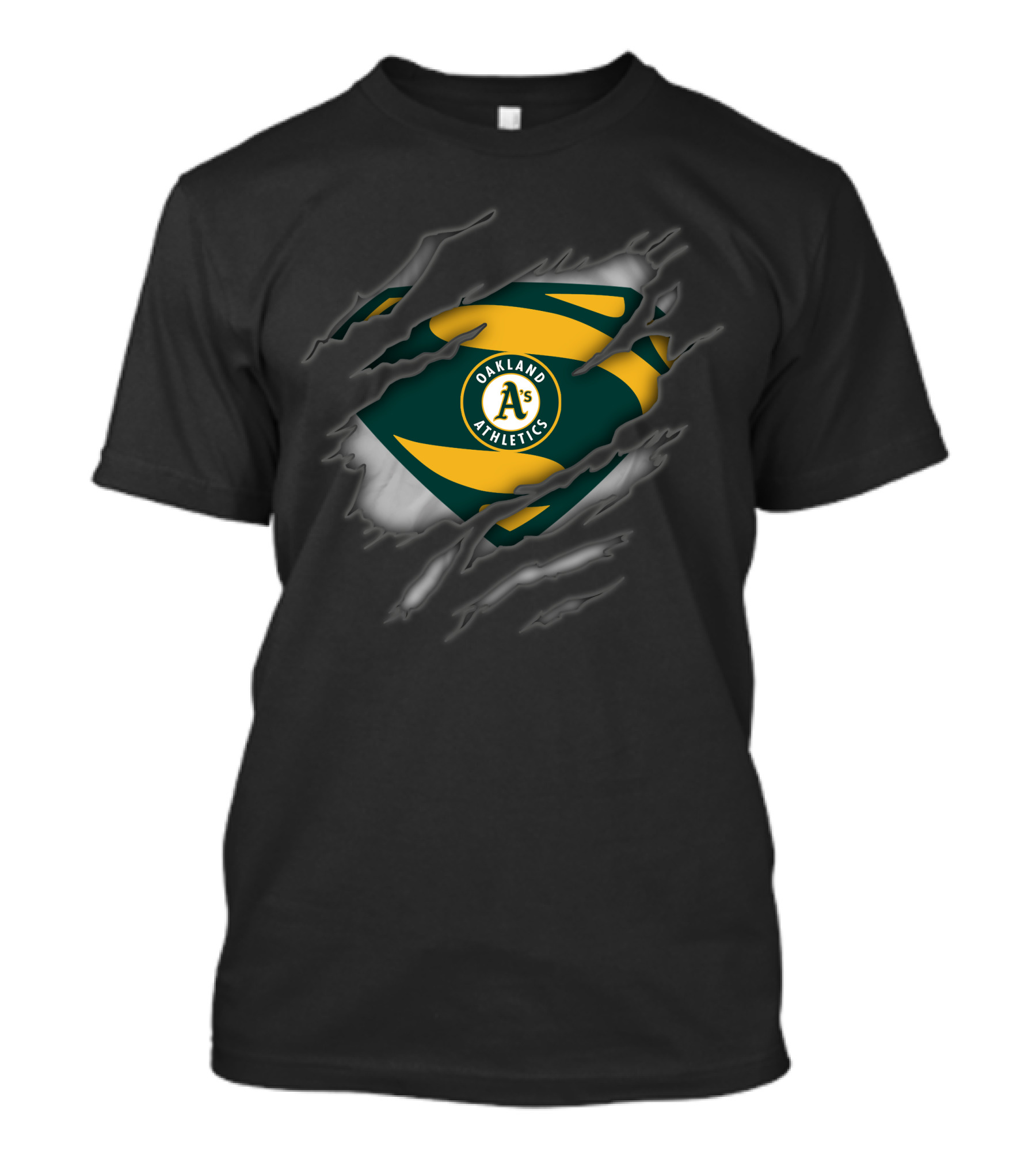 Oakland Athletics Logo Inside Superman Style Ripped Chest T-Shirt
