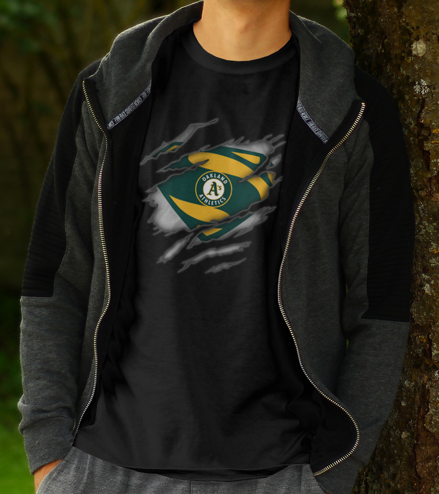 Oakland Athletics Logo Inside Superman Style Ripped Chest T-Shirt