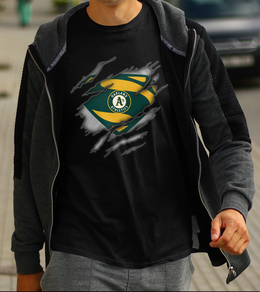 Oakland Athletics Logo Inside Superman Style Ripped Chest T-Shirt