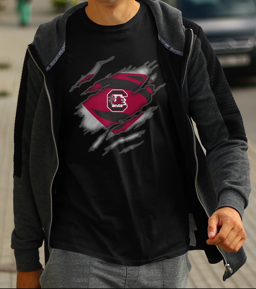 South Carolina Gamecocks Logo Superman-Style Ripped Chest T-Shirt
