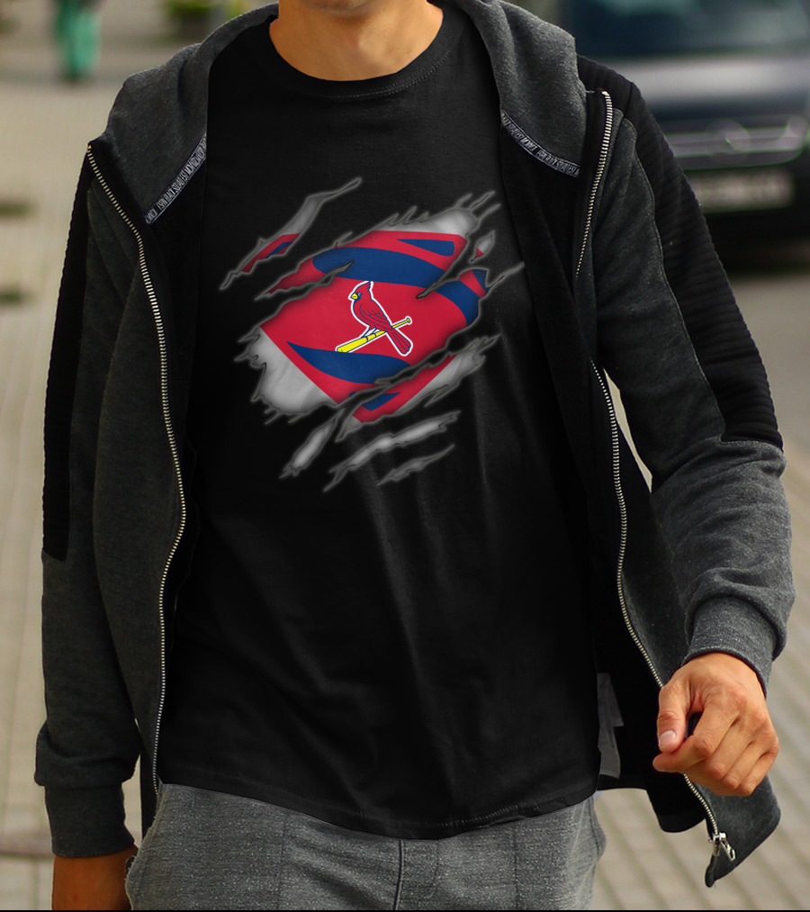 St Louis Cardinals Superman Logo With Torn Suit T-Shirt