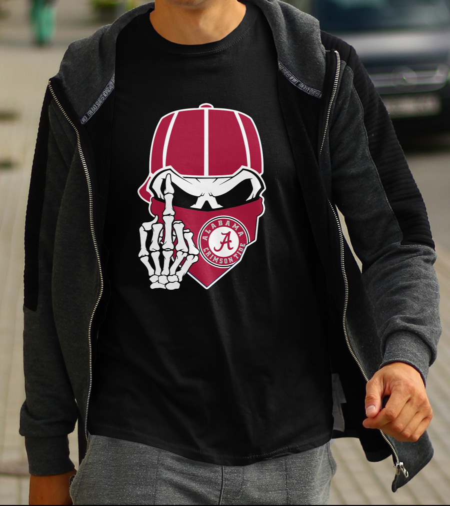 Alabama Crimson Tide Skull Bandana Skeleton Hand T-Shirt