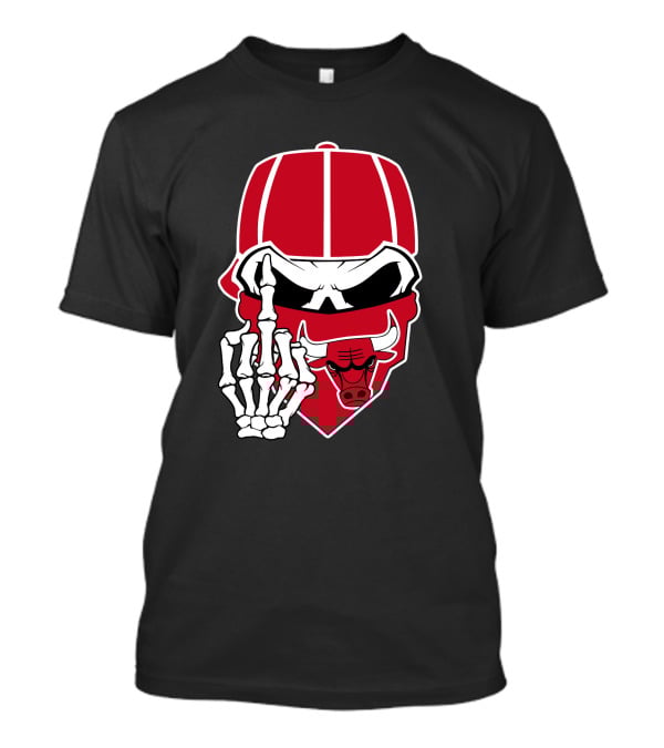 Chicago Bulls Skull Bandana Skeleton Hand Gesture T-Shirt