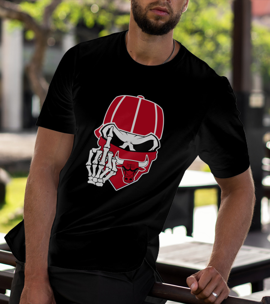 Chicago Bulls Skull Bandana Skeleton Hand Gesture T-Shirt