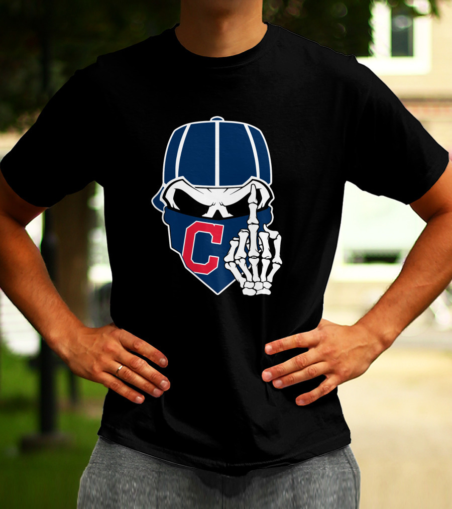 Retro Cleveland Indians Skull With Skeleton Hand And C T-Shirt