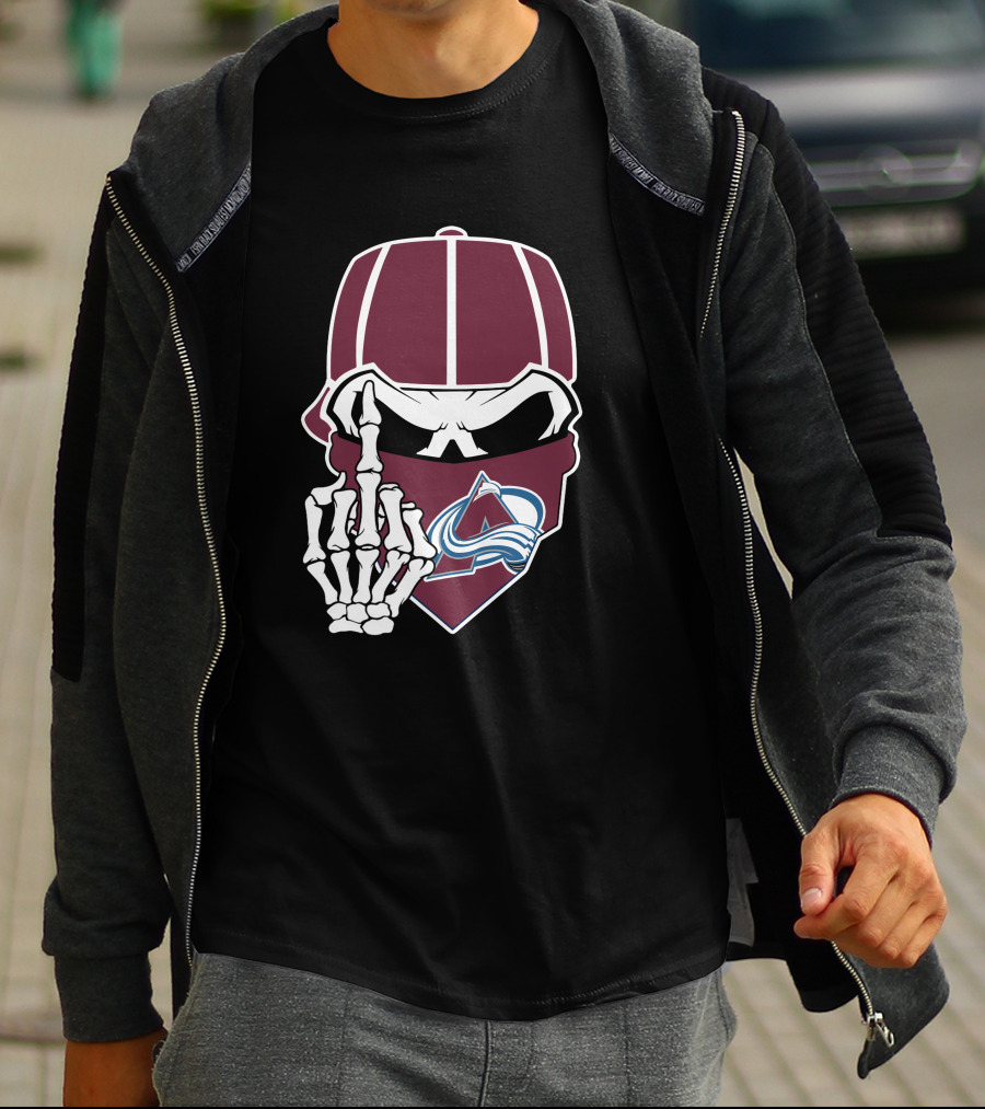Colorado Avalanche Skeleton Middle Finger Bandana Cap T-Shirt
