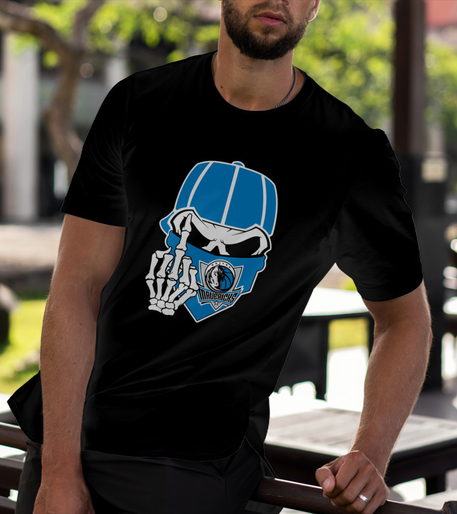 Dallas Mavericks Skull Bandana Skeleton Hand T-Shirt