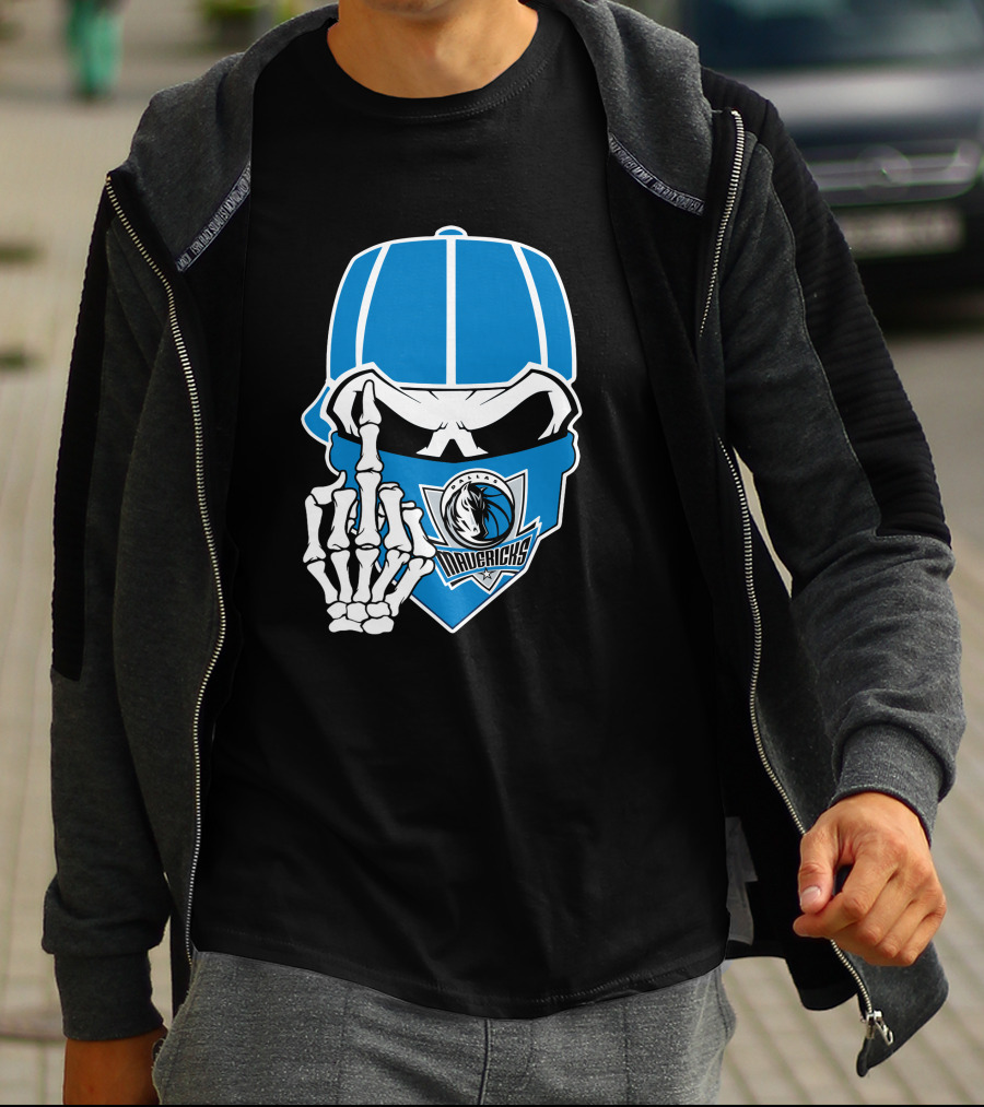 Dallas Mavericks Skull Bandana Skeleton Hand T-Shirt