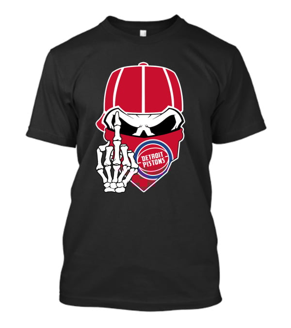 Detroit Pistons Skull Bandana Skeleton Gesture T-Shirt