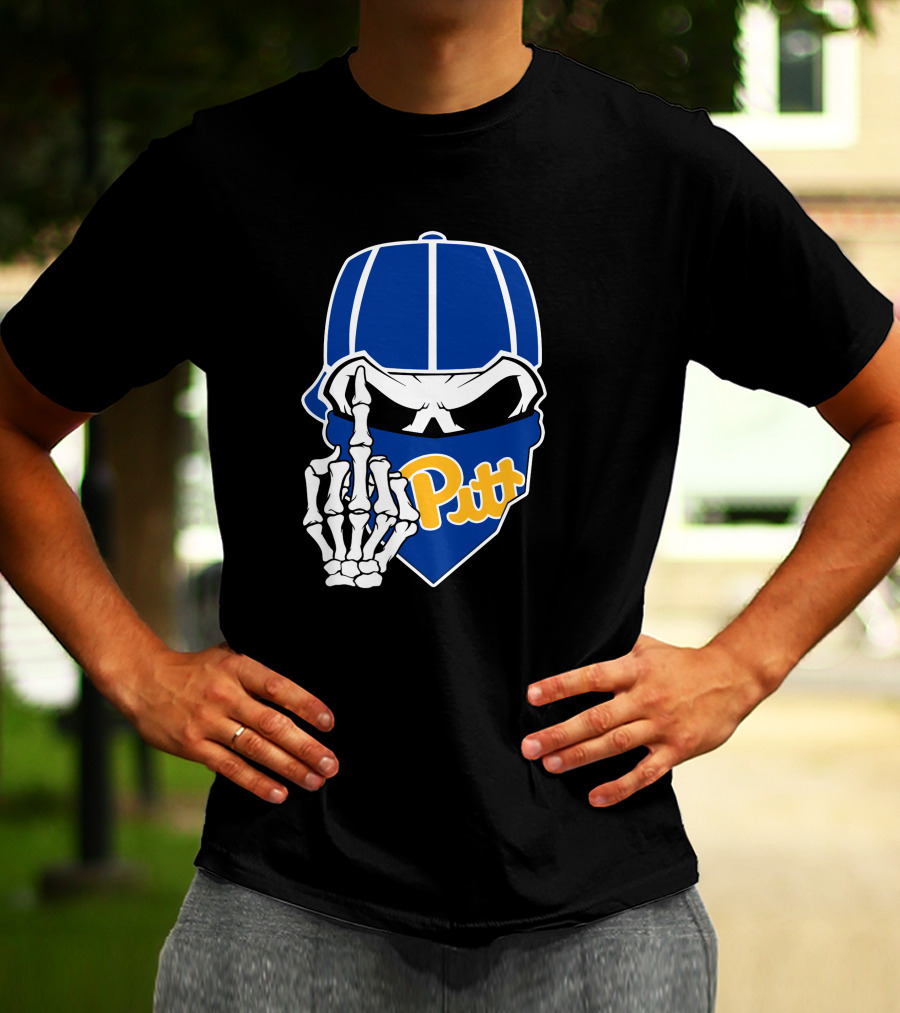 Pitt Panthers Skull Skeleton Hand T-Shirt