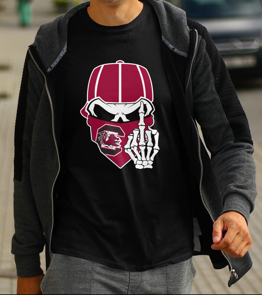 South Carolina Gamecocks Skull Bandana Skeleton Hand T-Shirt