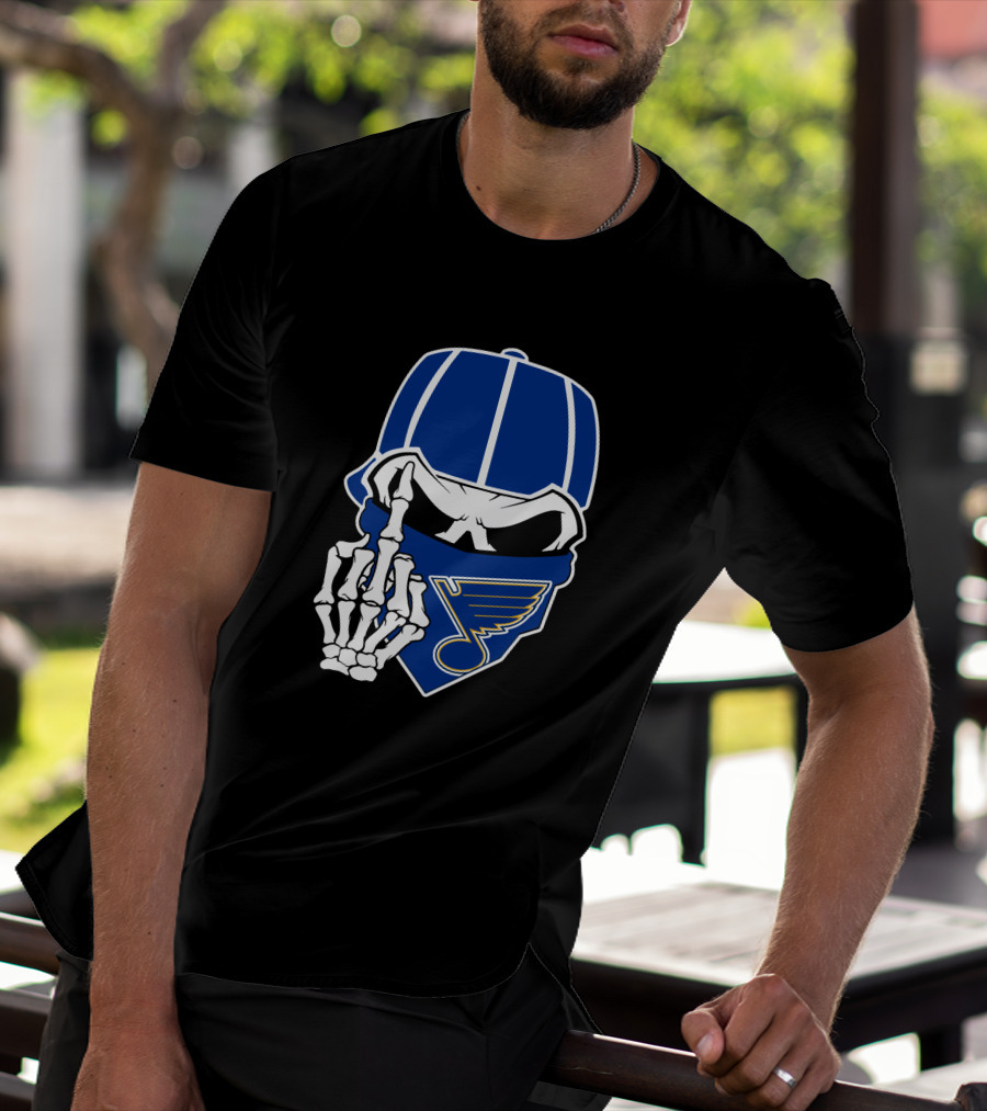 St Louis Blues Skull Skeleton Hand Bandana T-Shirt