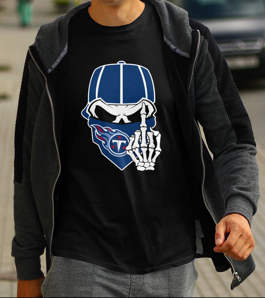 Tennessee Titans Skull Skeleton Hand Gesture T-Shirt