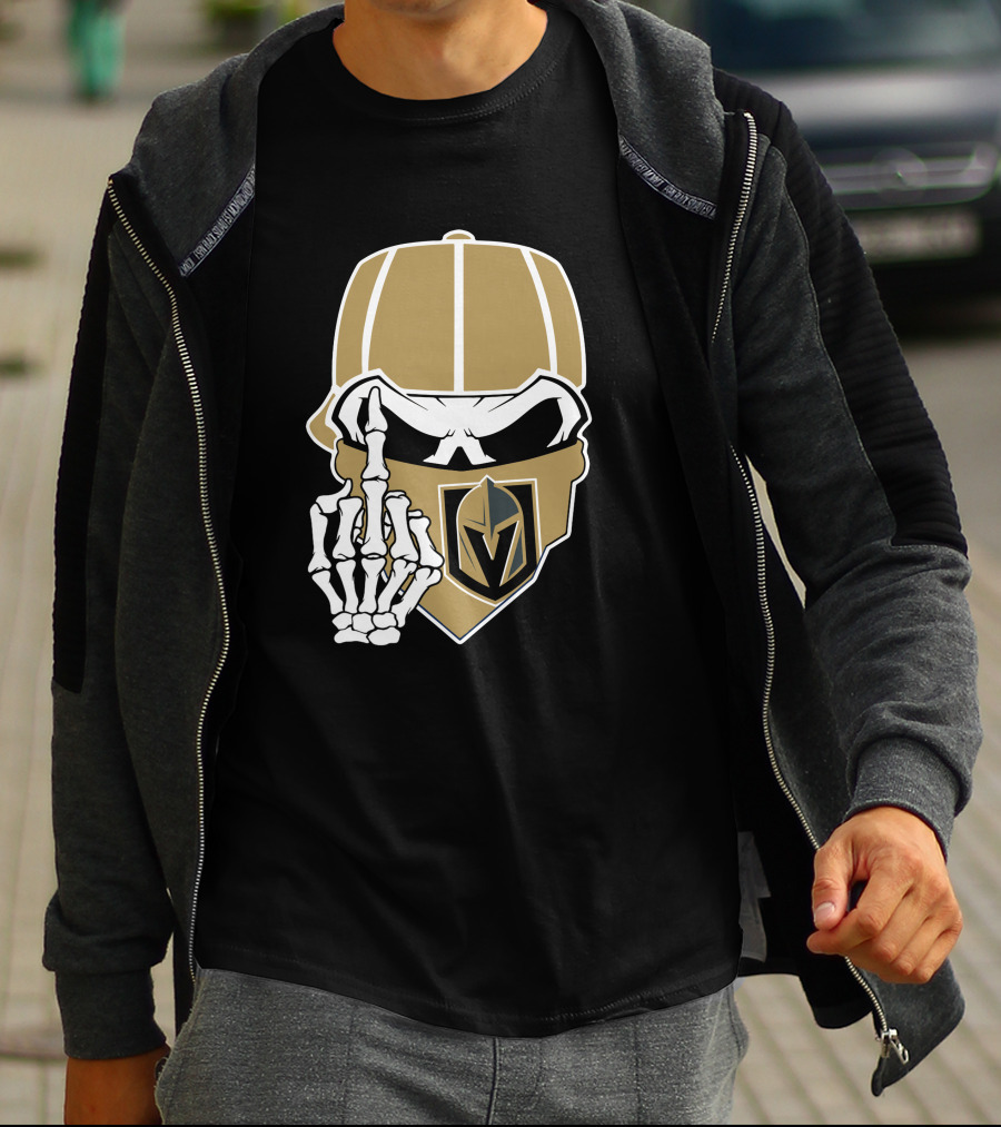 Vegas Golden Knights Skull Skeleton Middle Finger T-Shirt