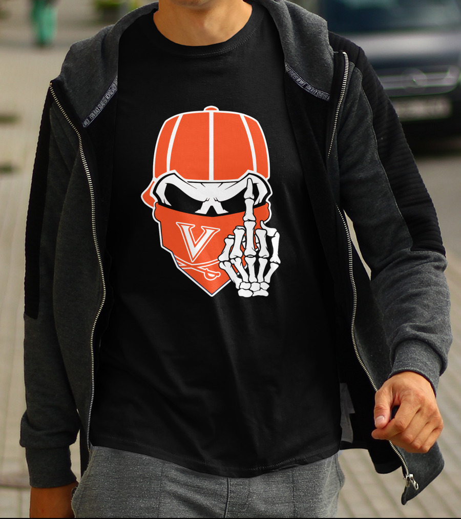 Virginia Cavaliers Skull Bandana Skeleton Gesture T-Shirt