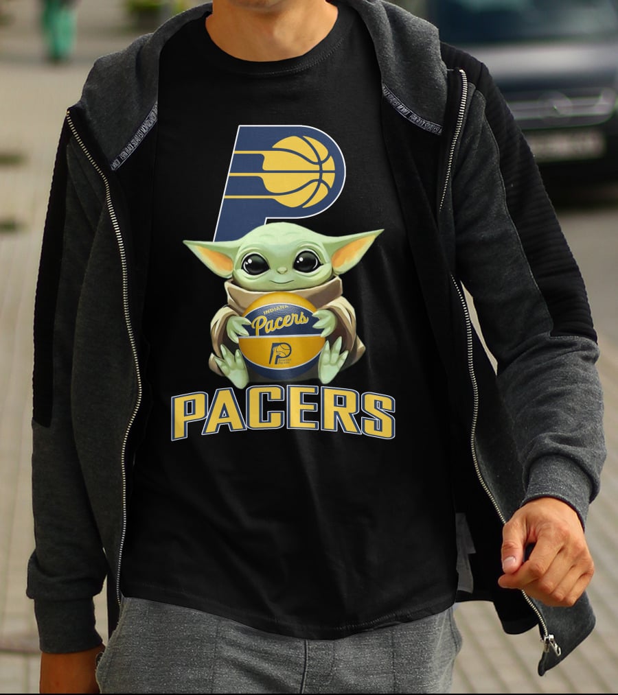 Indiana Pacers Logo With Baby Yoda Holding Basketball T-Shirt