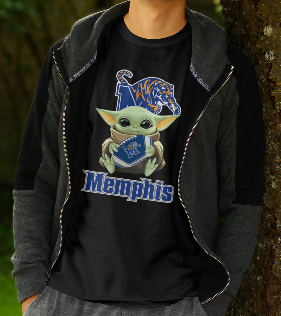 Memphis Tigers Baby Yoda Holding Football T-Shirt