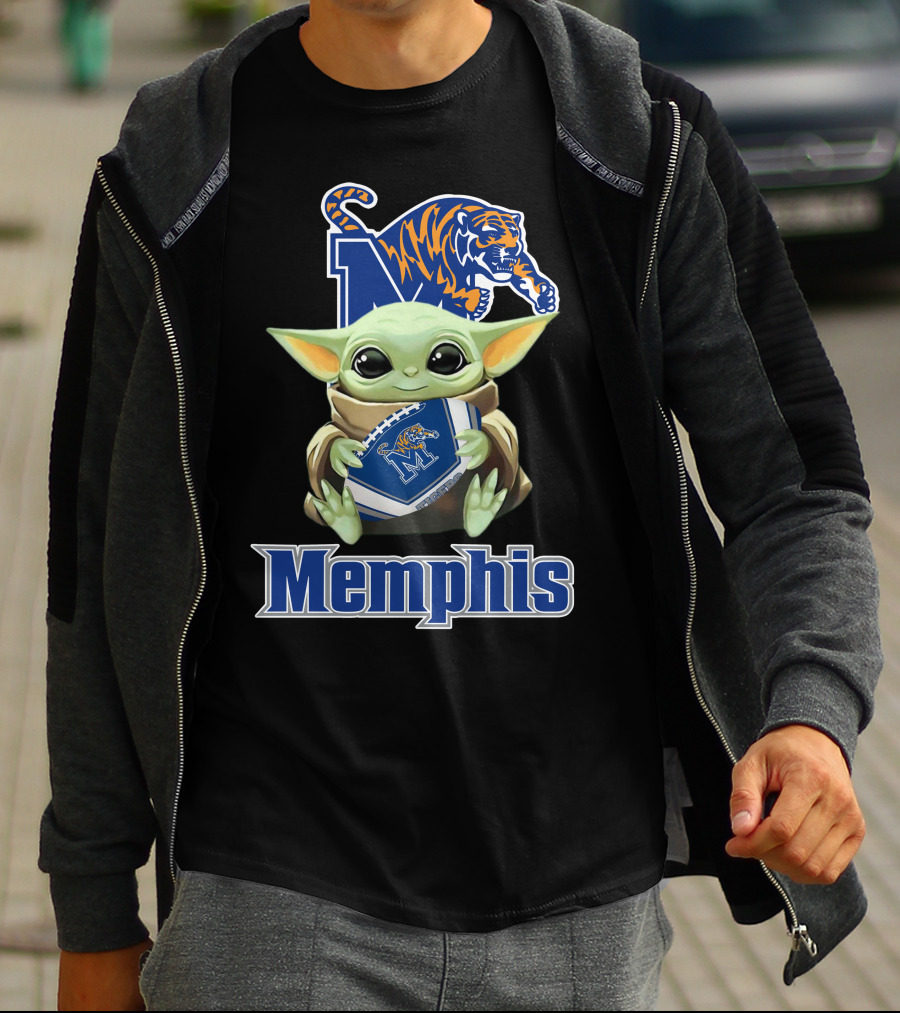 Memphis Tigers Baby Yoda Holding Football T-Shirt
