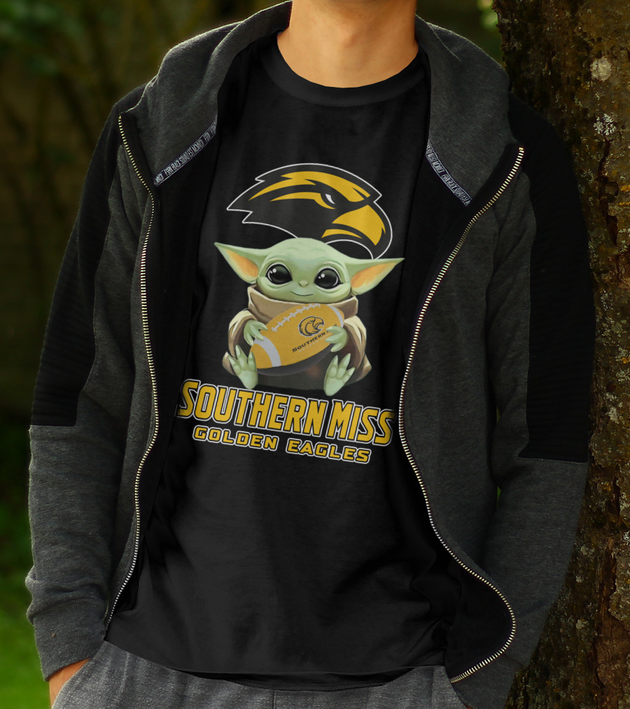 Southern Miss Golden Eagles Baby Yoda Holding Football T-Shirt