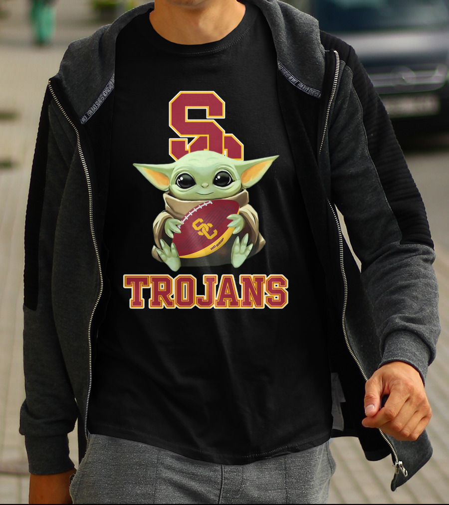 Usc Trojans Baby Yoda Holding Football T-Shirt