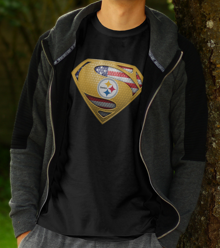 Pittsburgh Steelers Superman American Flag T-Shirt