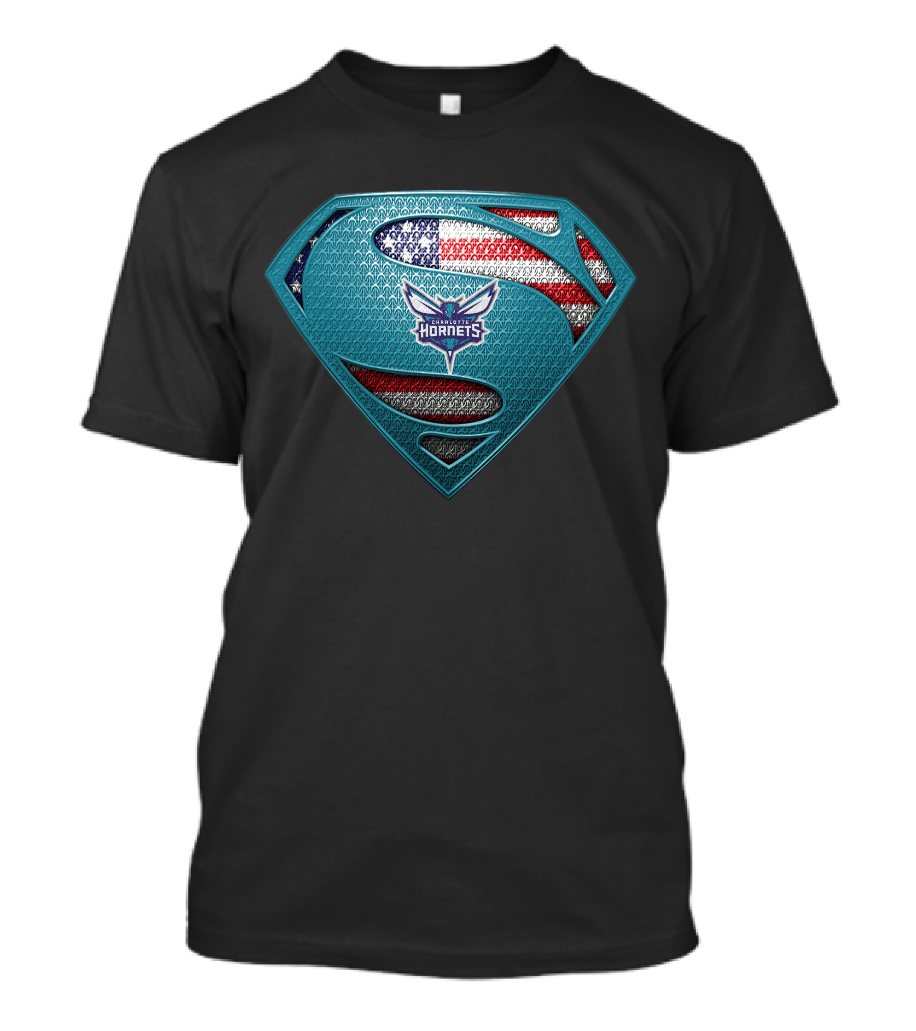 Charlotte Hornets American Flag Superman Logo Fusion T-Shirt