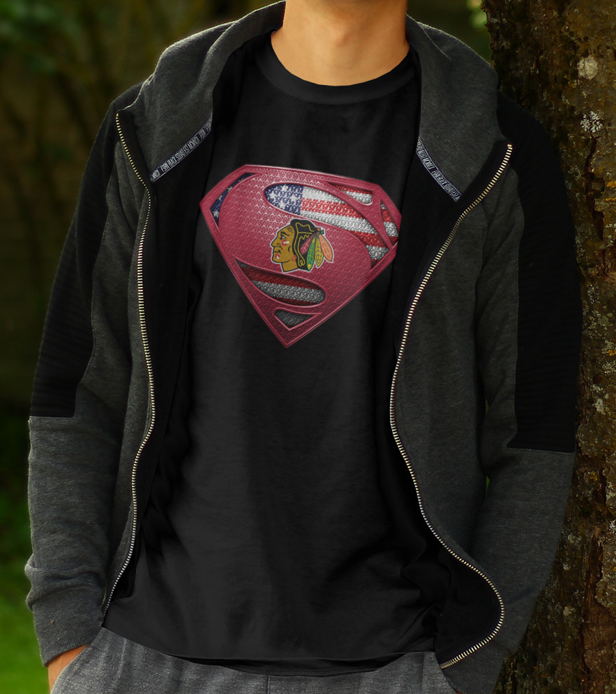 Chicago Blackhawks Superman American Flag T-Shirt