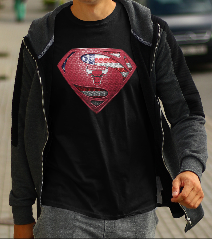 Chicago Bulls Superman Emblem With American Flag T-Shirt