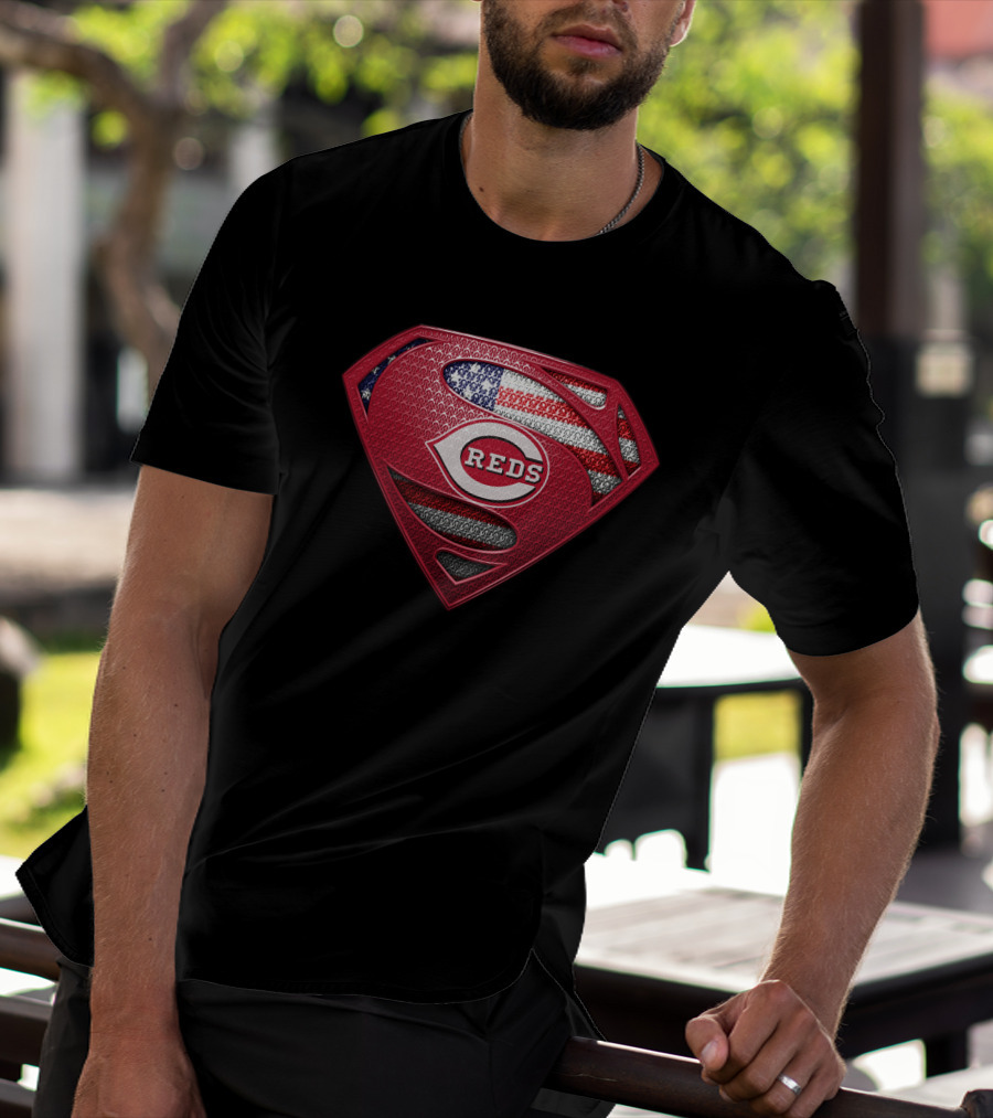 Cincinnati Reds Superman Logo American Flag T-Shirt