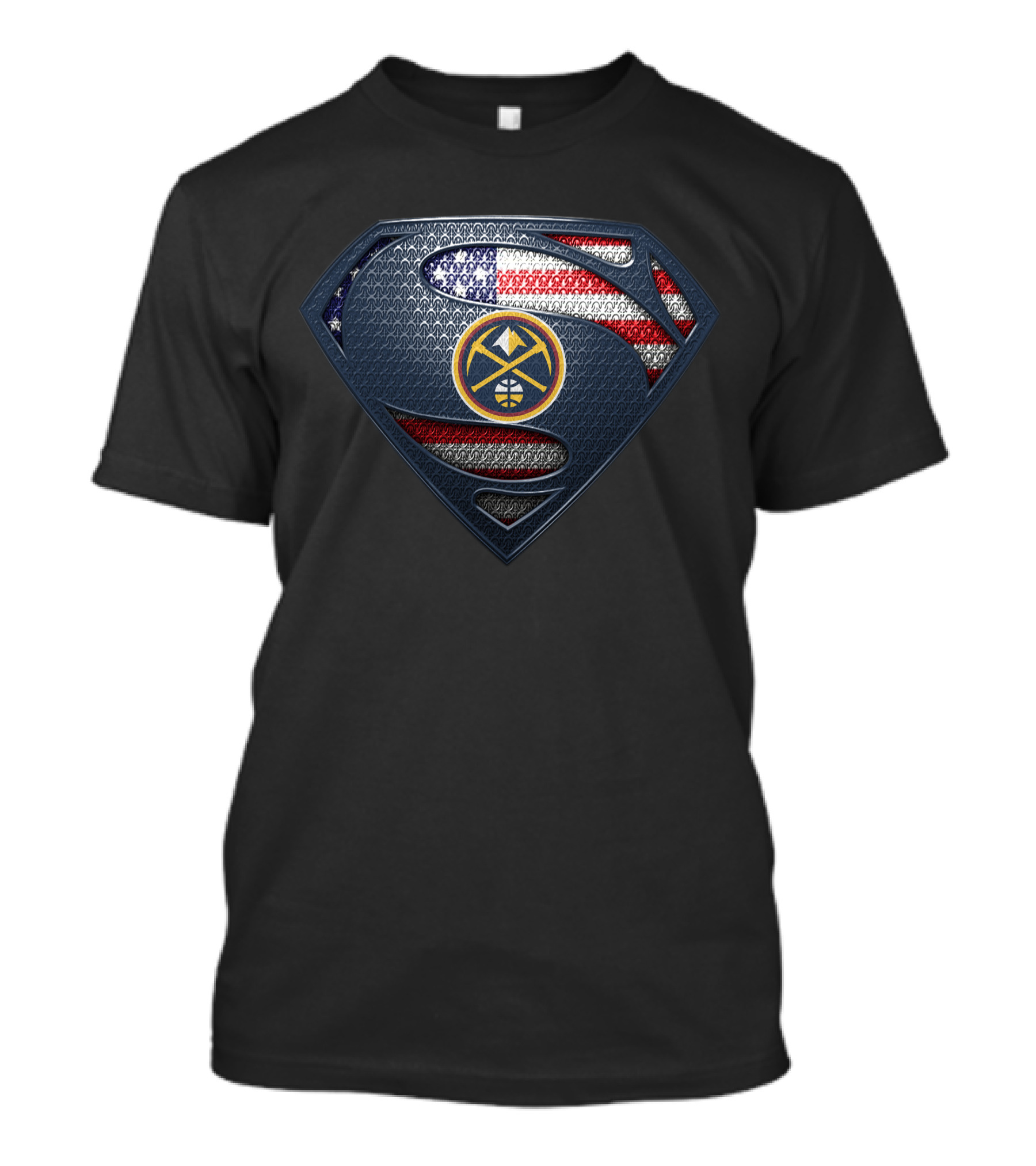 Denver Nuggets Superman American Flag Logo Badge T-Shirt