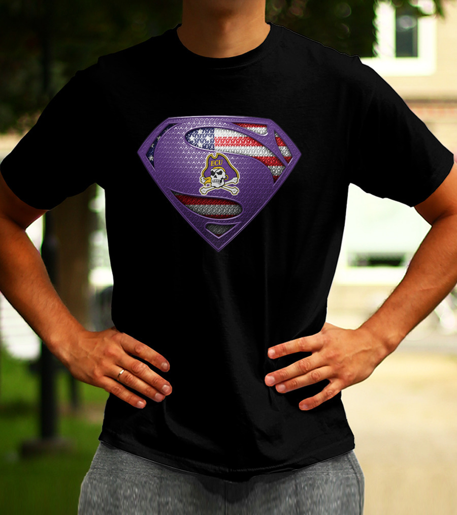 Ecu Pirates Superman Shield American Flag T-Shirt