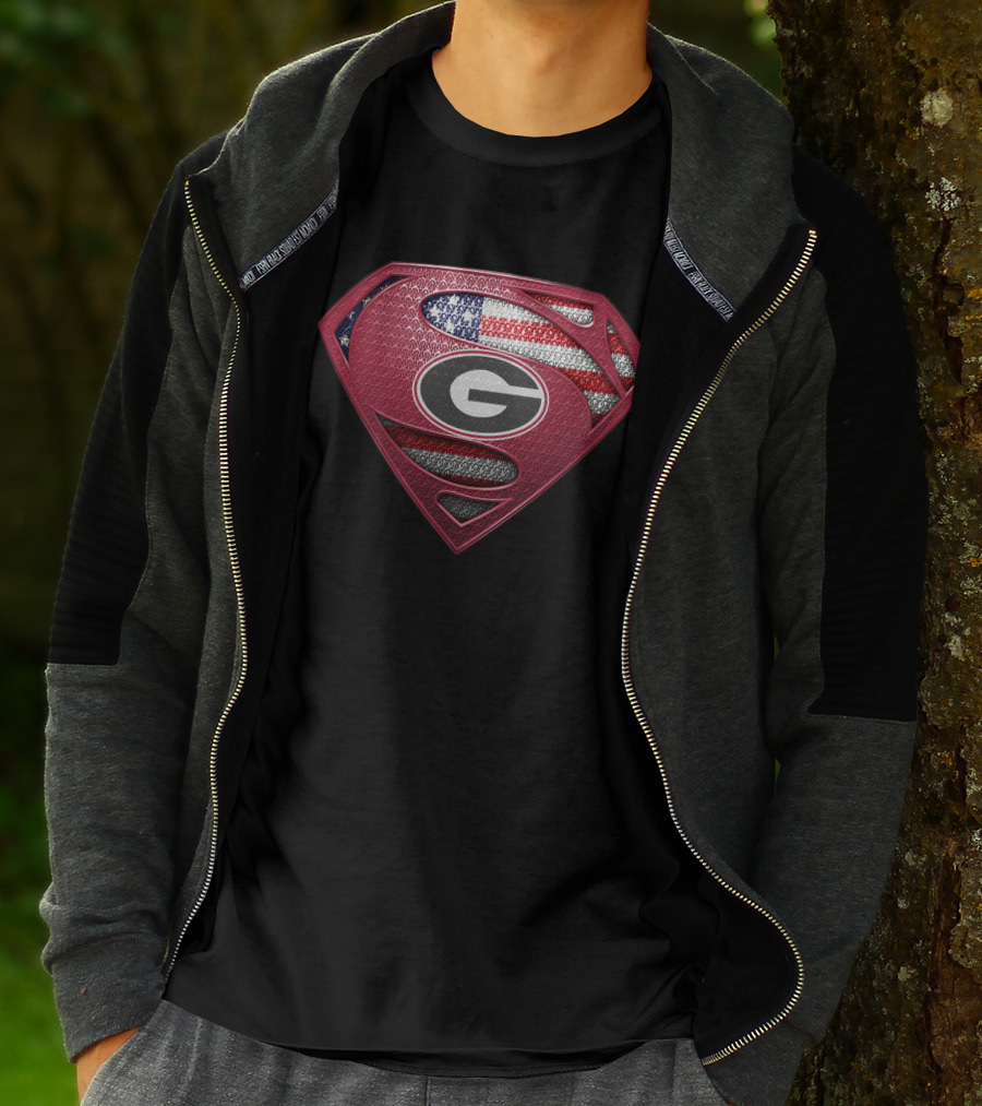 Georgia Bulldogs Superman Logo American Flag T-Shirt