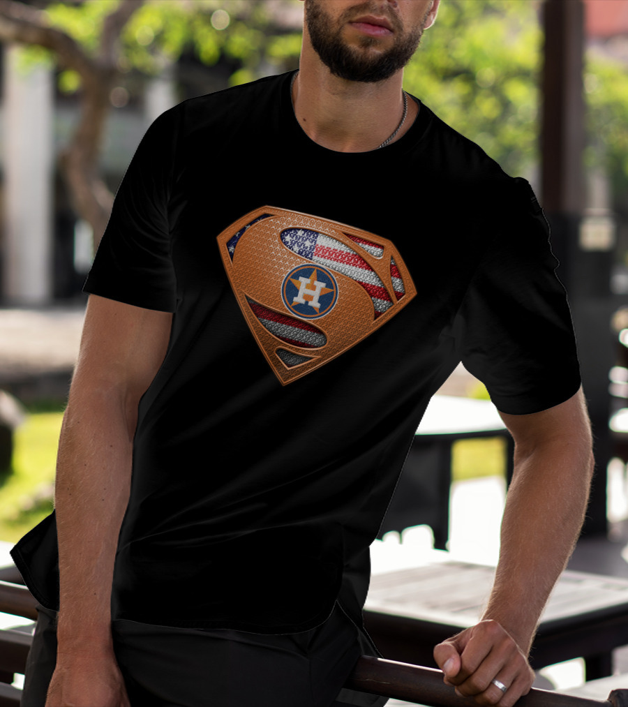 Houston Astros Superman American Flag Shield T-Shirt