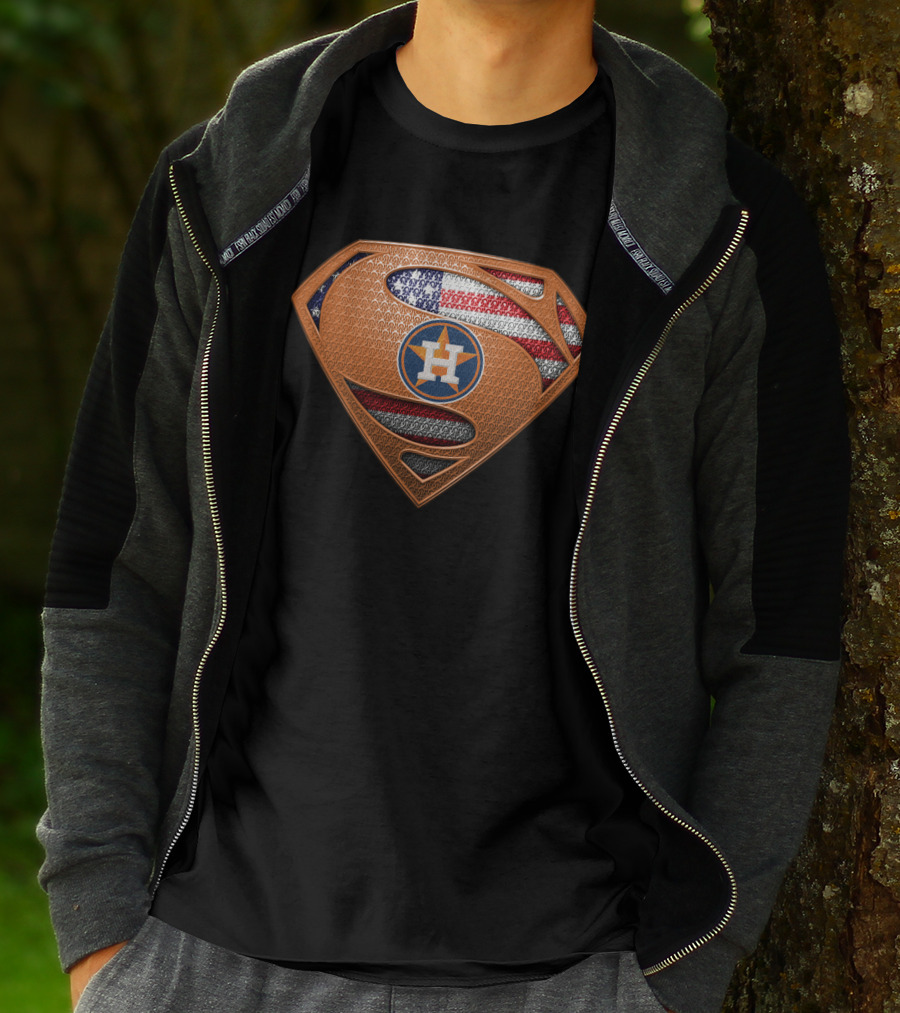 Houston Astros Superman American Flag Shield T-Shirt