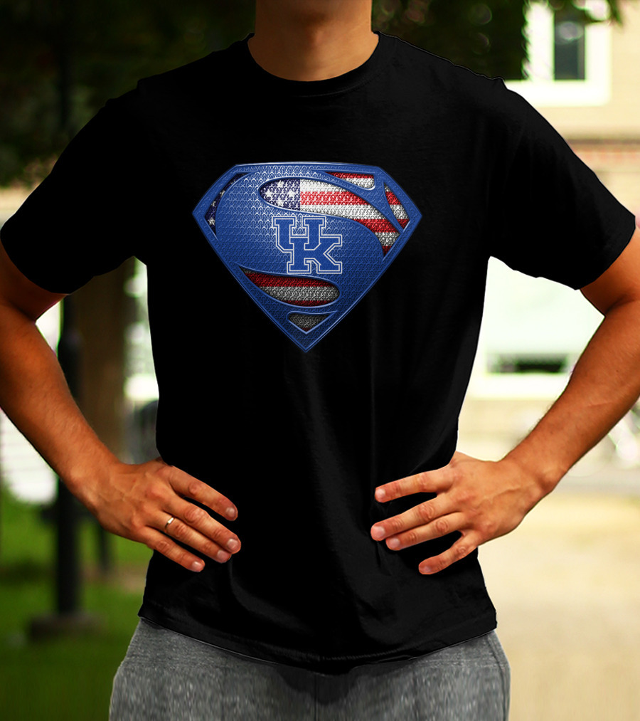 Kentucky Wildcats Uk American Flag Superman T-Shirt