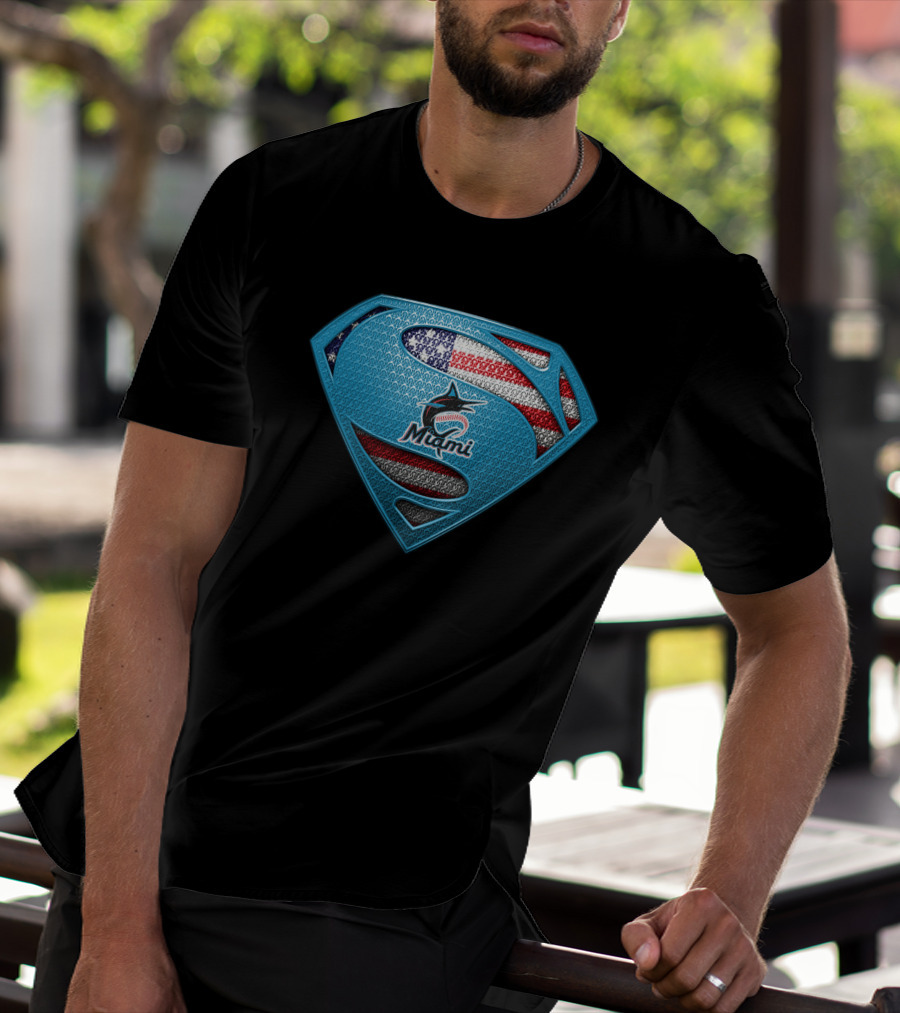 Miami Marlins Superman American Flag T-Shirt