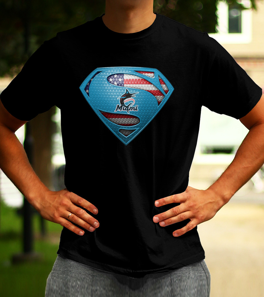 Miami Marlins Superman American Flag T-Shirt