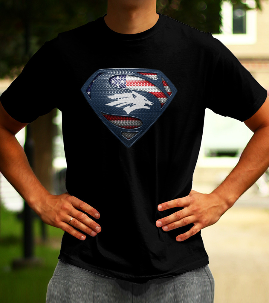 Nevada Wolf Pack Superman Emblem With American Flag T-Shirt